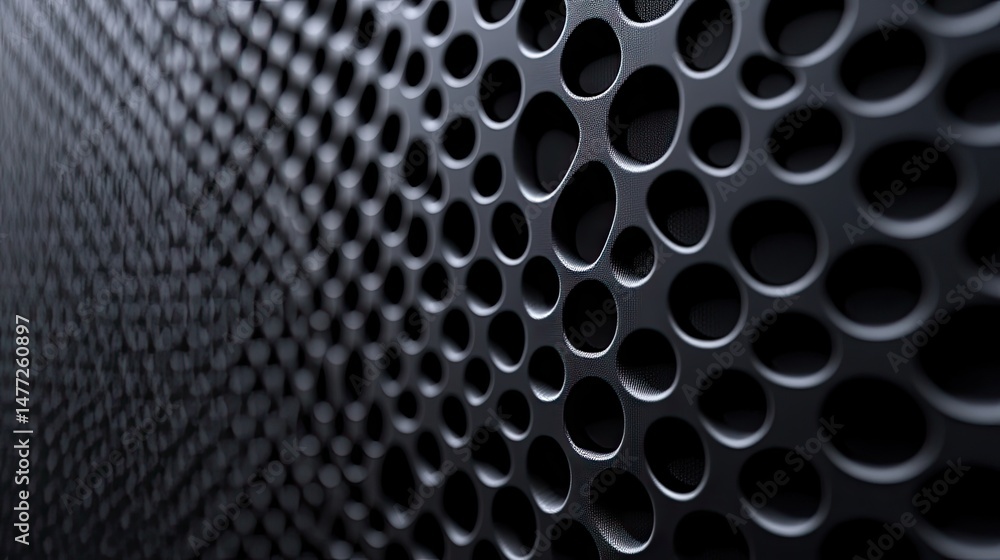 Poster a close-up view of an intricate hexagonal pattern in various shades of dark blue and black. showcasi