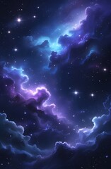 Fototapeta premium Abstract blue light pierces the dark starry night sky where clouds drift across the deep cosmos