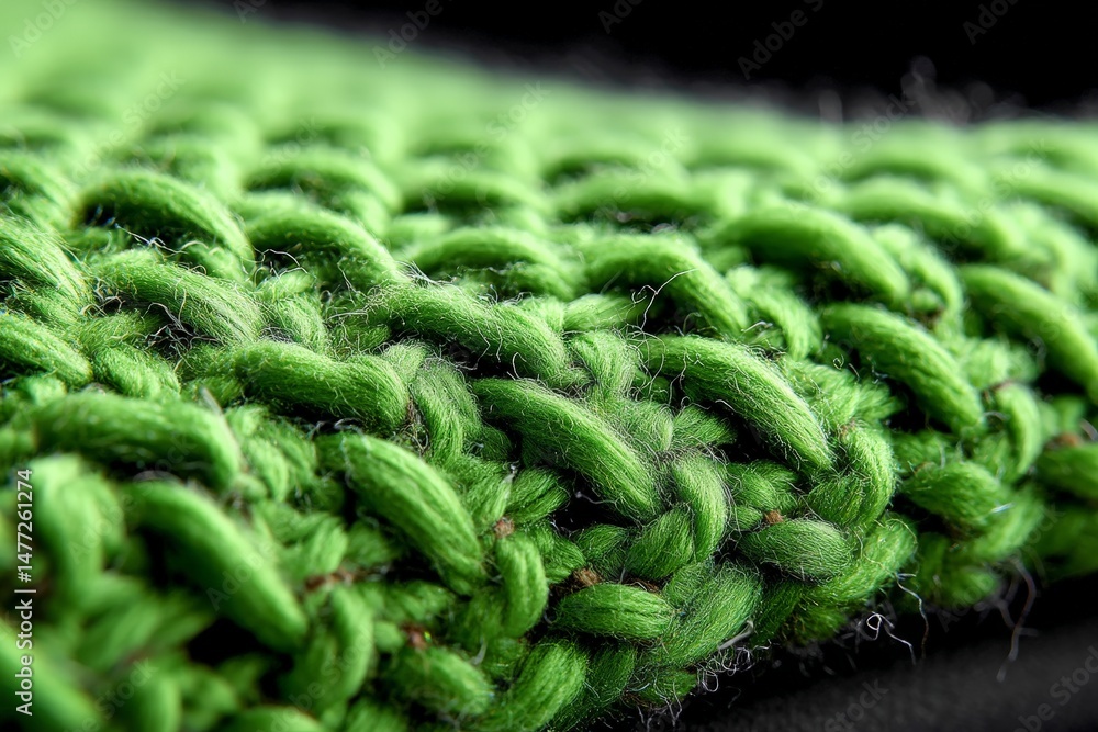 Poster close-up view of vibrant green woven fabric showcasing intricate patterns and textures in natural li