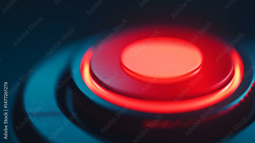 Poster glowing red start button with digital controls