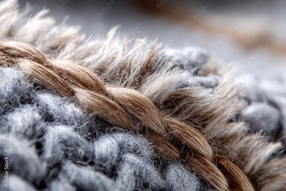 Poster close-up view of intricately woven textile showcasing textured fibers and natural tones