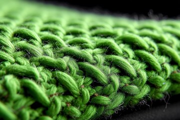 Close-up view of vibrant green woven fabric showcasing intricate patterns and textures in natural light