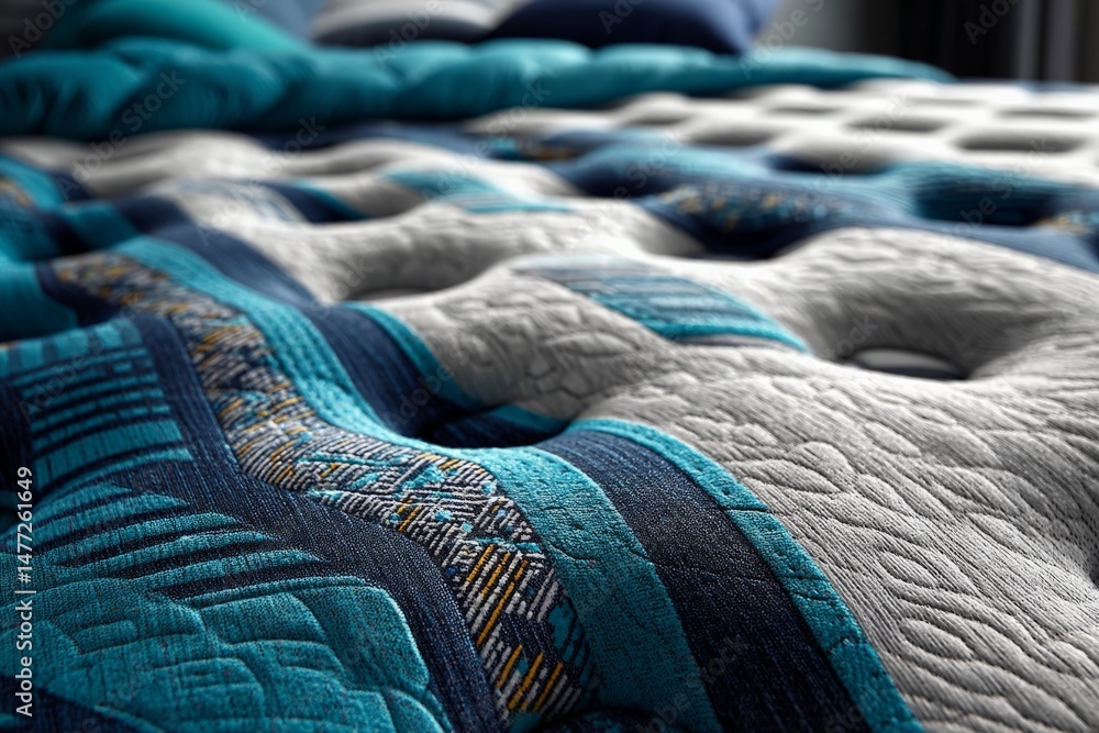 Poster beautifully designed bedspread showcasing intricate patterns and vibrant colors in a cozy bedroom se