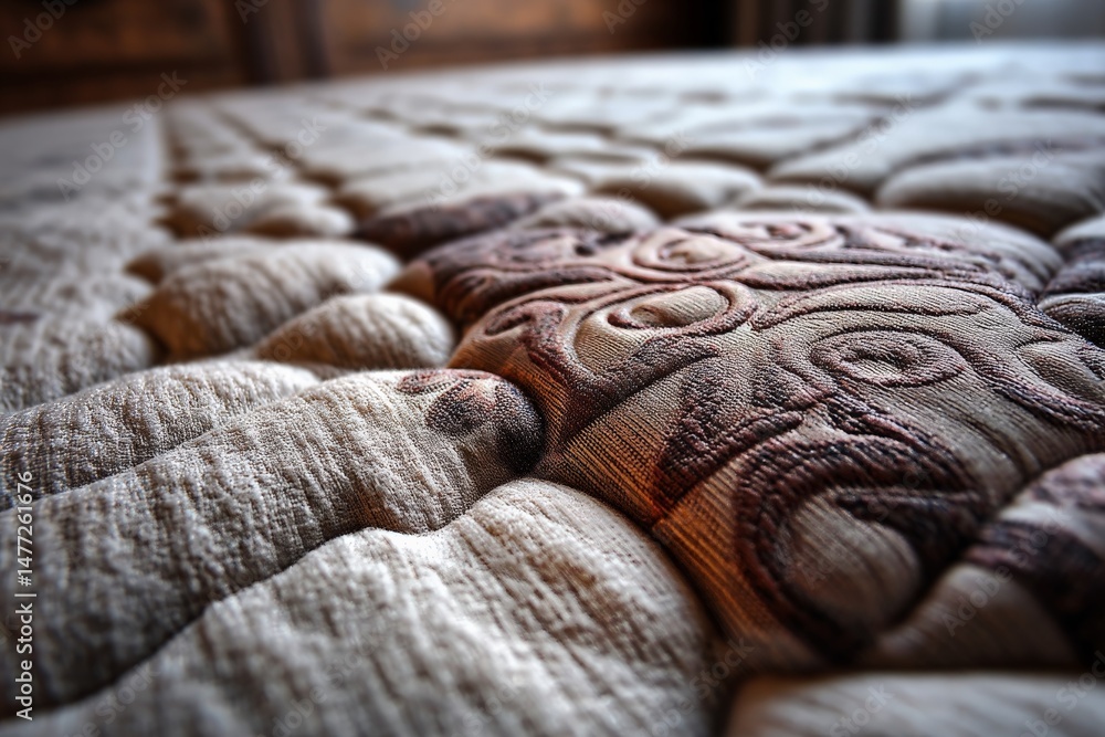 Fototapete close-up view of intricately designed upholstery showcasing textures and patterns in soft lighting