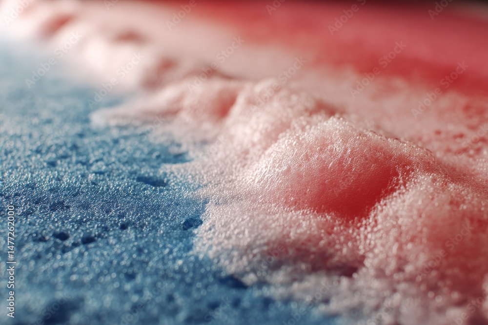 Aufkleber Colorful foam waves on a smooth surface create a dynamic visual in red and blue tones