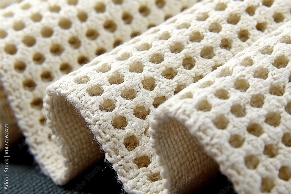 Fototapete textured fabric with small holes displayed in close-up view showcasing intricate weaving and design 