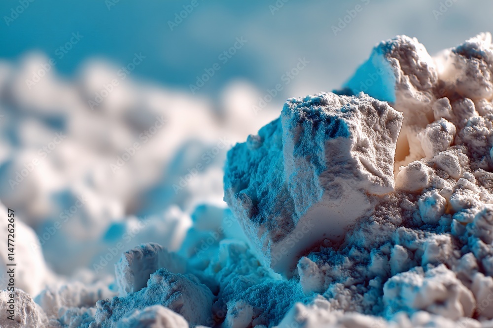 Fototapete close-up view of white powdery substance displaying texture and colors in a soft-lit environment