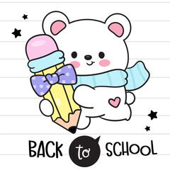 polar bear hug pencil coquette bow school supplies kawaii animal with pastel background