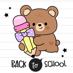 teddy bear hug pencil coquette bow school supplies kawaii animal with pastel background