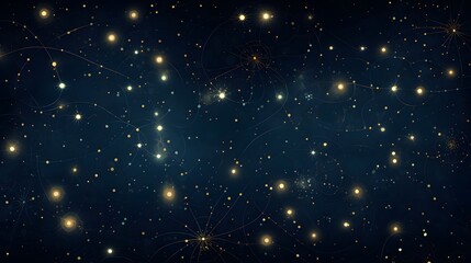 Fototapeta premium Elegant Golden Glowing Zodiac Constellations Seamless Pattern Background