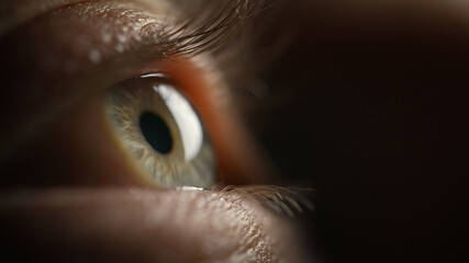 Beautiful blue eye, extreme macro close-up view. Perspective, perception, and eyesight concepts.