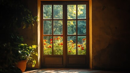 A captivating view framed through a doorway, showcasing a beautiful landscape or vibrant scene that invites exploration.