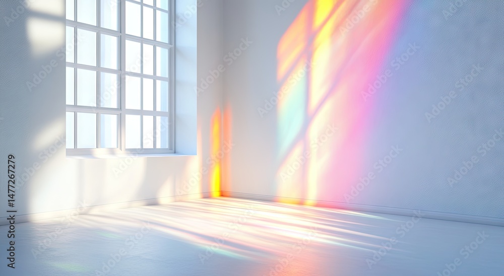 Aufkleber a serene indoor space illuminated by colorful light reflections creating a vibrant atmosphere. enhan