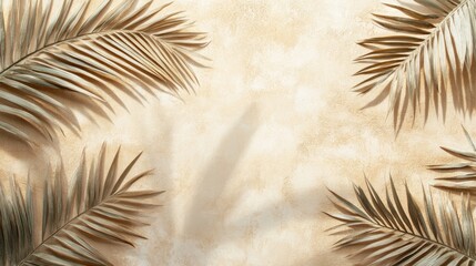 Fototapeta premium A serene background featuring soft. muted palm leaf silhouettes. creating a tranquil atmosphere perfect for relaxation or tropical-themed designs. with a subtle gradient backdrop