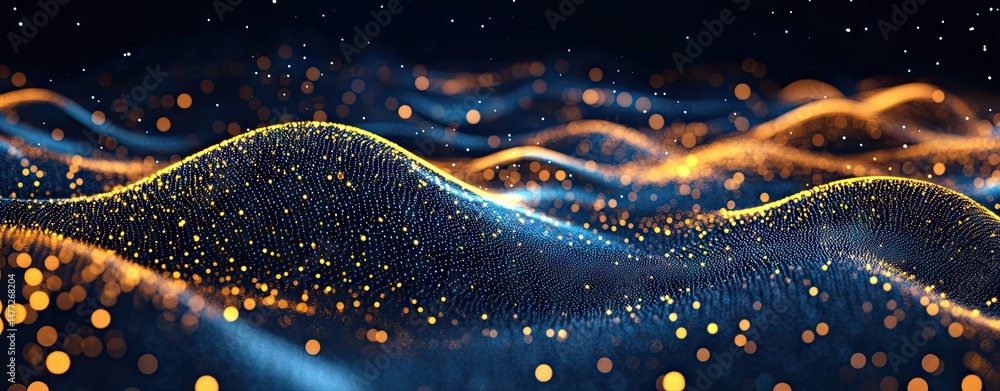 Poster a mesmerizing abstract representation of flowing waves of light and color. showcasing vibrant blue a