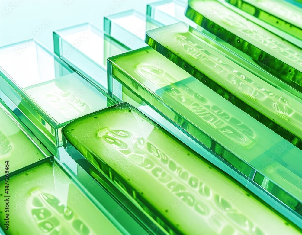 Poster stacked cucumber slices in glass blocks