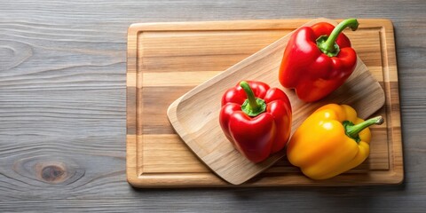 Red and Yellow Peppers on a Clean Cutting Board , food, kitchen,  food, kitchen
