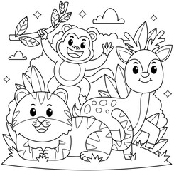 Hand drawn coloring book illustration	
