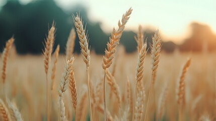 Fototapeta premium Golden wheat fields swaying in the warm sunset breeze