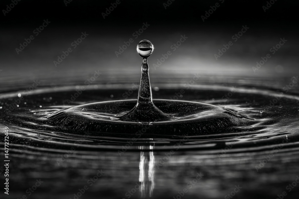 Aufkleber magnificent water droplet forming a peak during a black and white splash in a tranquil setting