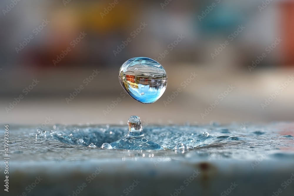 Aufkleber captivating moment of a water droplet splashing in a serene outdoor setting during daylight hours