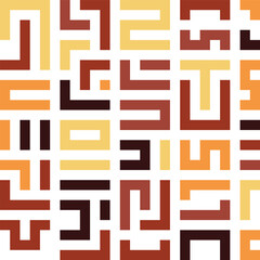 Seamless tile pattern with bold geometric blocks in various earth tones including maroon, orange, and beige. Suitable for decorative backgrounds, wallpaper, packaging, and retro-inspired designs.