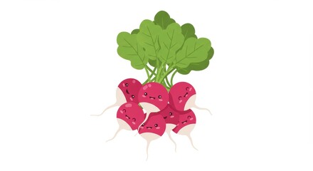 Cute Kawaii Radishes Illustration on White Background
