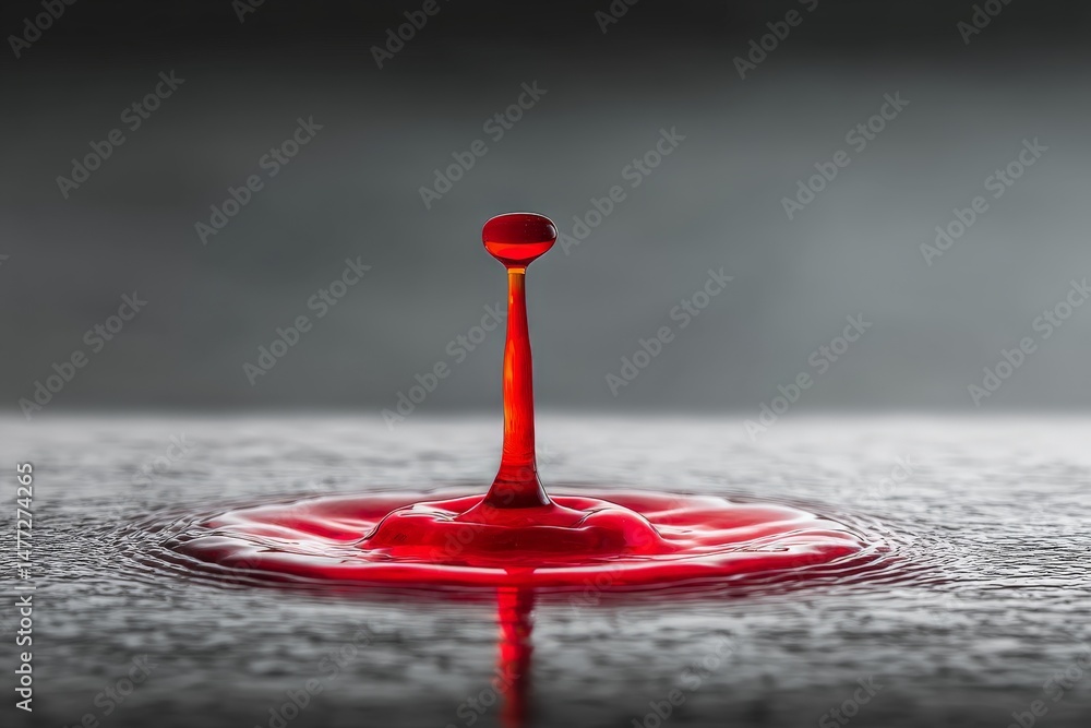 Aufkleber Captivating moment of a red liquid drop creating a splash on a surface in an artistic display of fluid dynamics