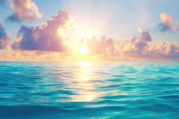 Obraz premium Radiant Ocean Sunset The Sky Reflects a Symphony of Light on Tranquil Waters