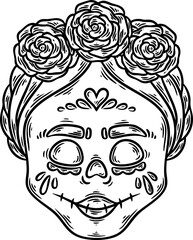 Skull Mask Women mexico hand drawn