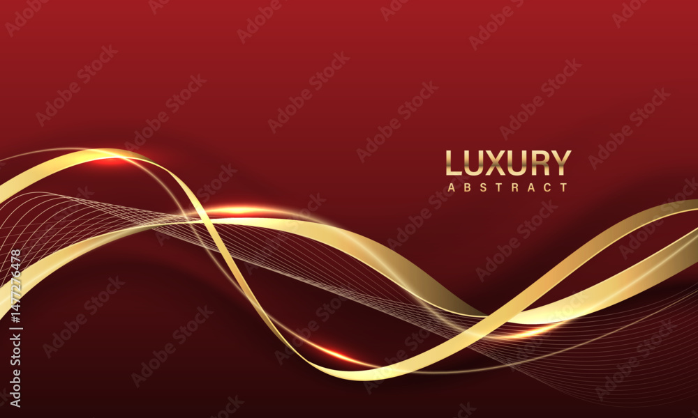 Poster abstract gold black ribbon curve overlap on red design modern luxury background vector