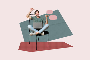 3d image sketch art full zine photo collage of happy girl guy stand bubble communication chat...