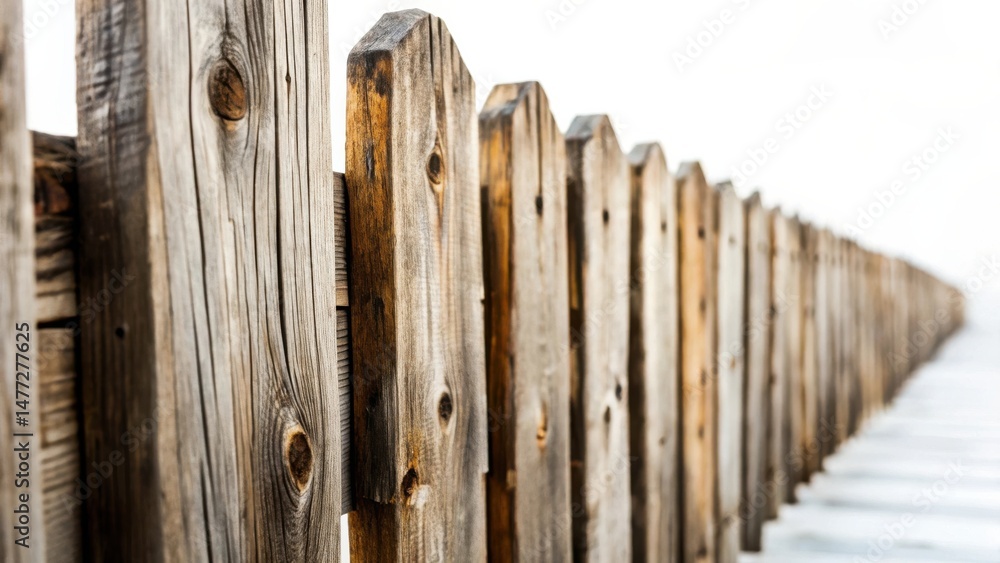 Aufkleber rustic wooden fence extending into the distance, a study in texture and perspective