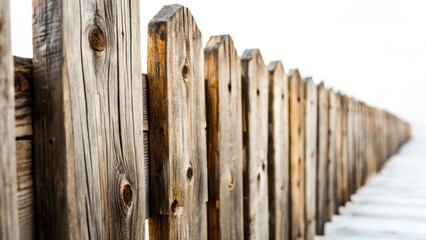Rustic Wooden Fence Extending into the Distance, a Study in Texture and Perspective