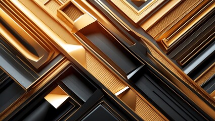 Obraz premium Abstract Sumptuous Background Showcasing Intricate Golden Geometric Shapes On A Dark Surface