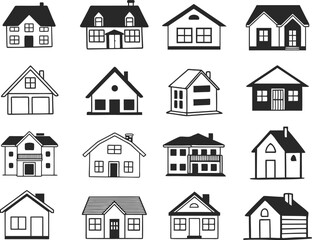 Collection of home icons. House icons set. Hand drawn House collection. Set of houses icons