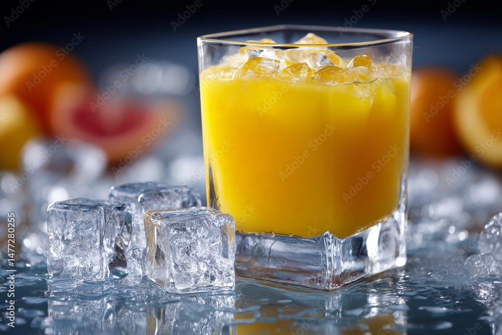 Aufkleber refreshing citrus juice served over ice with vibrant fruit in the background for a bright summer exp