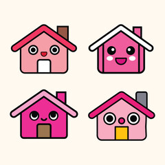 Set of cute house icons. House clipart icon 