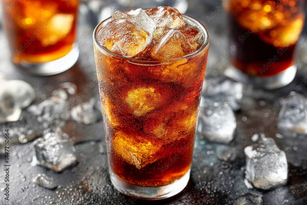 Poster refreshing cold beverage served with ice on a warm summer day at a casual gathering