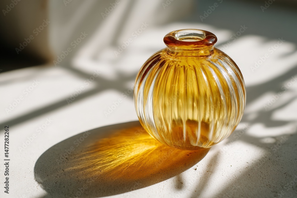 Poster decorative glass vase casting beautiful shadows on a surface with warm light in a serene setting