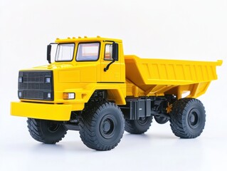 Yellow Dump Truck Isolated on White Background Front Angle Studio Shot Heavy Duty Construction Vehicle Toy Model
