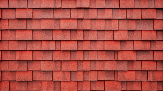 A Detailed Close-Up View of Interlocking Red Roof Tiles Exhibiting a Uniform Texture and Pattern