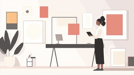 Woman working at art gallery workspace