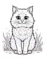 Cute Cartoon Cat Sitting Upright in Black and White Line Art Vector Illustration Perfect for Children's Coloring Page Activities on White Background