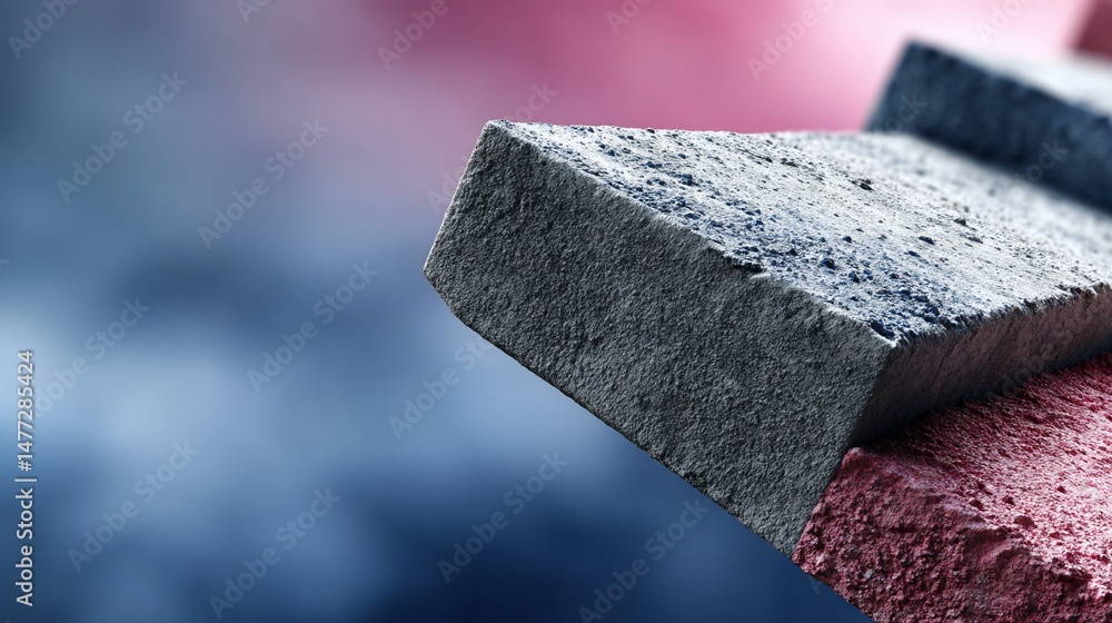 Aufkleber close-up of textured blocks, stacked in a 3d structure, showing intricate details and layers