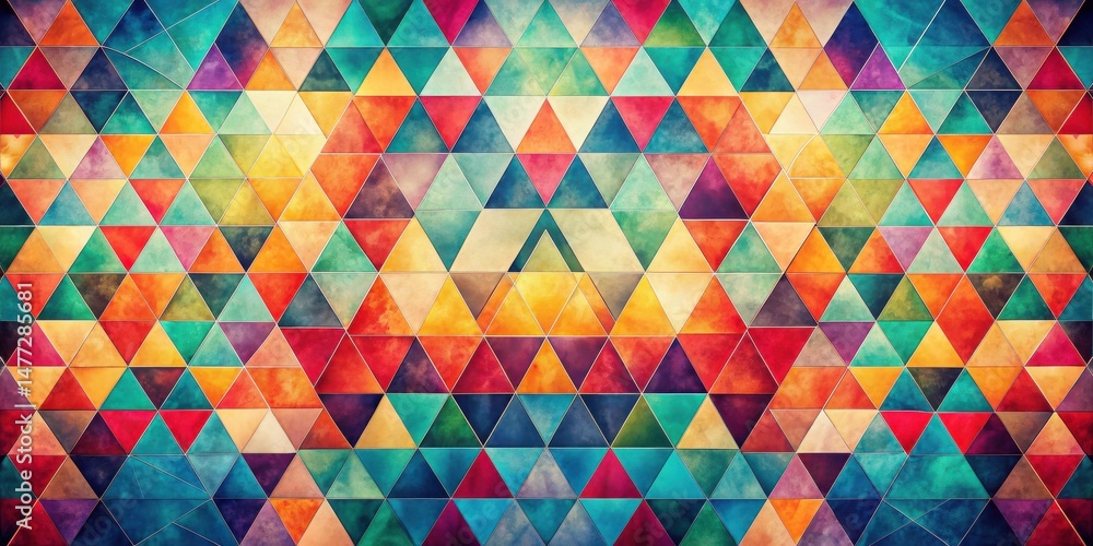 Aufkleber vibrant watercolor triangle mosaic pattern design featuring a symmetrical arrangement of colorful tr
