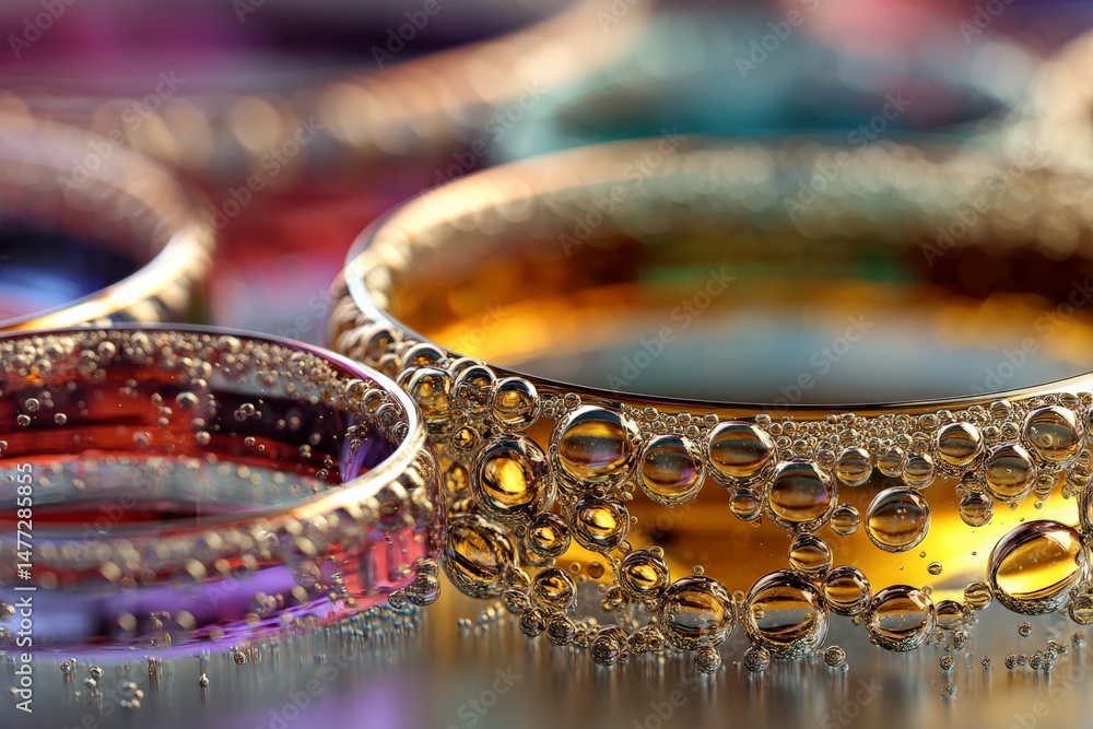 Poster Colorful glass rings with bubbles create an artistic display of design and craftsmanship in a creative workspace