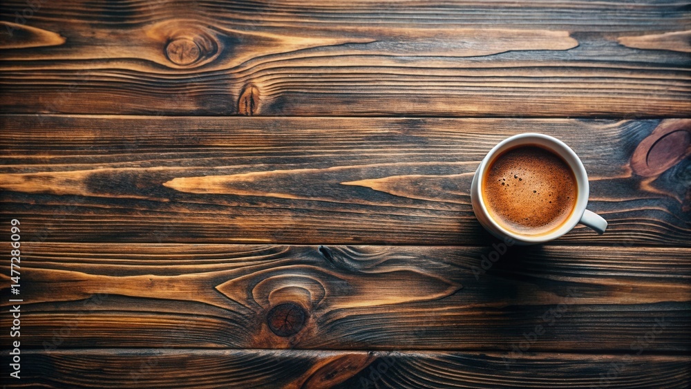 Poster aromatic coffee in a simple mug resting on a rustic wooden surface