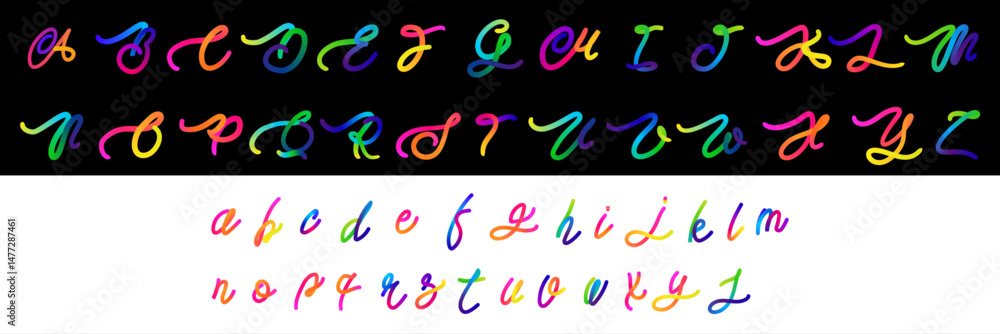 Poster a to z letters lines with rainbow gradient font calligraphy