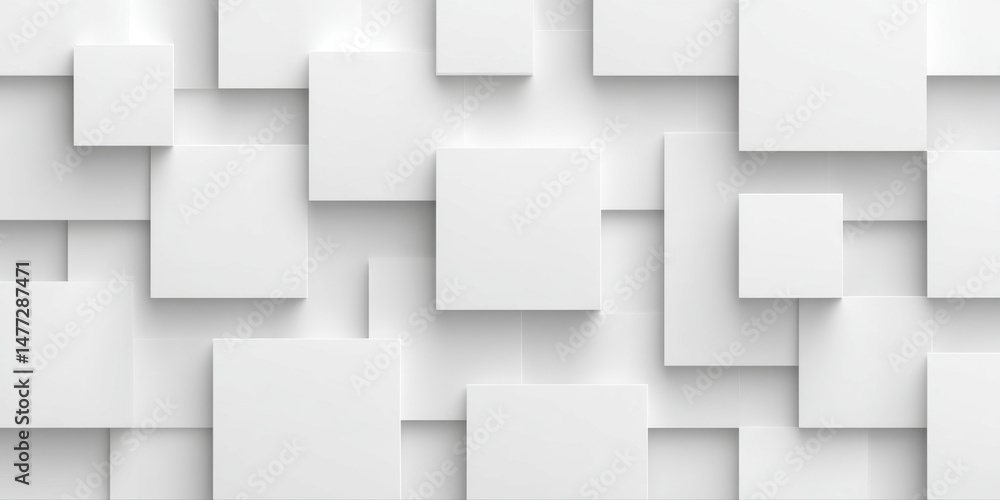 Aufkleber White abstract background with overlapping square shapes creating subtle depth and shadow, evoking calm and modern atmosphere